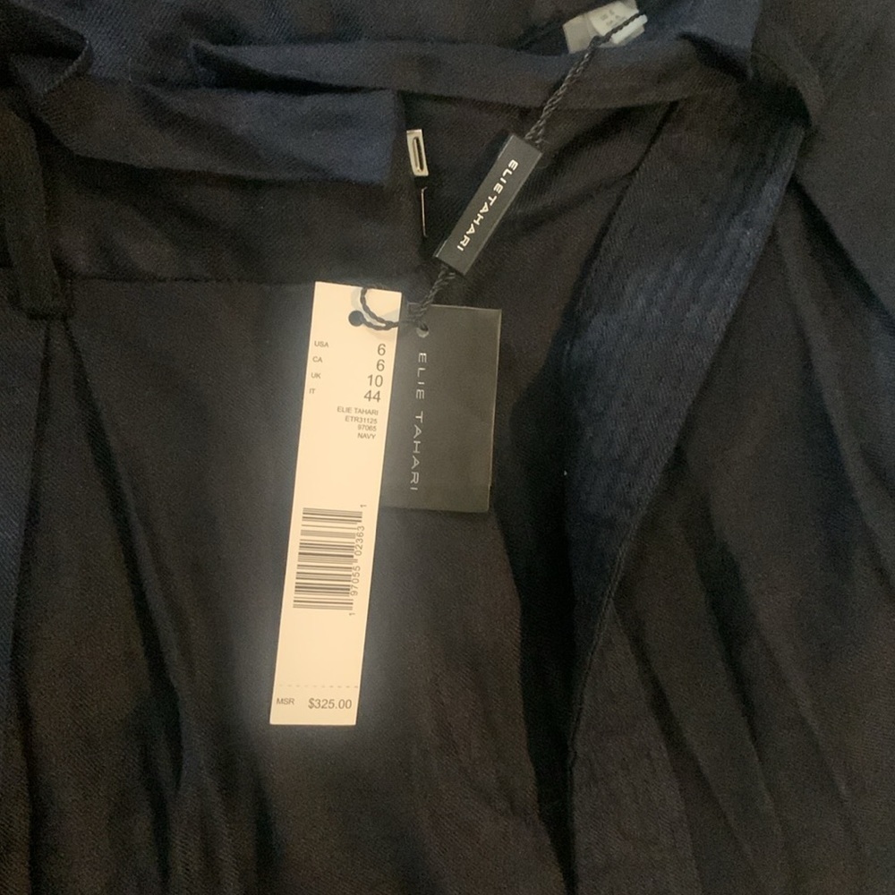 Elie Tahari women’s Sz 6 Belted Linen Cropped Trouser Pants Navy Blue summer - Picture 4 of 9